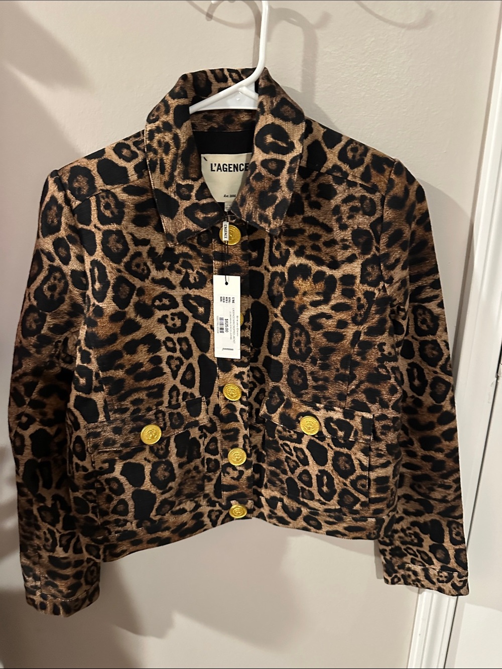 L'AGENCE Leopard-Print Jacket with Gold Buttons